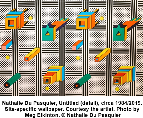 Nathalie Du Pasquier, Untitled (detail), circa 1984/2019. Site-specific wallpaper. Courtesy the artist. Photo by Meg Elkinton. © Nathalie Du&nbsp;Pasquier