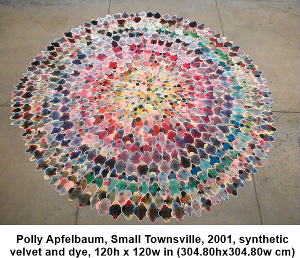 Polly Apfelbaum, Small Townsville, 2001, synthetic velvet and dye, 120h x 120w in (304.80h x 304.80w cm)
