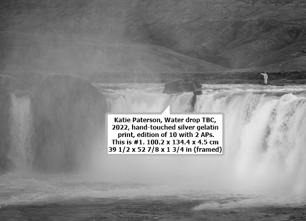 click to enlarge- double click to reduce Katie Paterson, Water drop TBC, 2022, hand-touched silver gelatin print, edition of 10 with 2 APs. This is #1. 100.2 x 134.4 x 4.5 cm
39 1/2 x 52 7/8 x 1 3/4 in (framed)