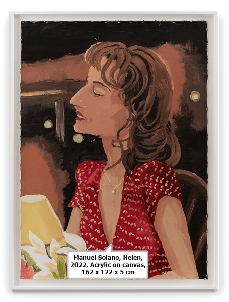 click to enlarge- double click to reduce Manuel Solano, Helen, 2022, Acrylic on canvas, 162 x 122 x 5 cm
