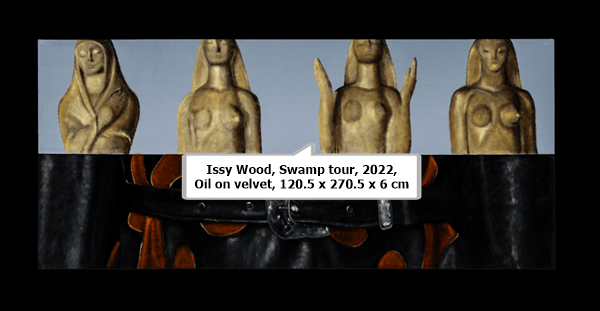 click to enlarge- double click to reduce Issy Wood, Swamp tour, 2022, Oil on velvet, 120.5 x 270.5 x 6 cm