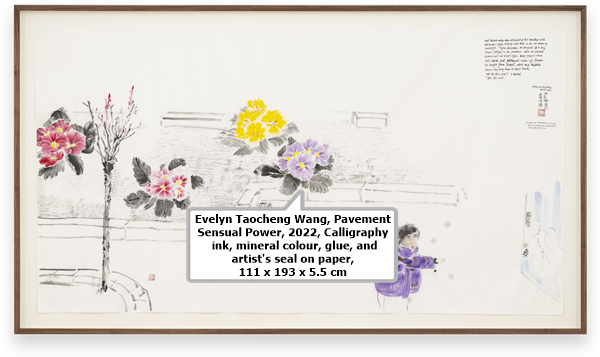 Evelyn Taocheng Wang, Pavement Sensual Power, 2022, Calligraphy ink, mineral colour, glue, and artist's seal on paper, 111 x 193 x 5.5 cm
