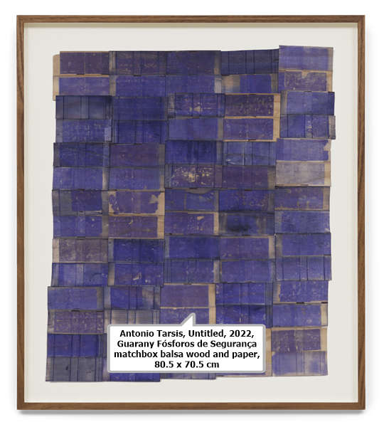 click to enlarge- double click to reduce Antonio Tarsis, Untitled, 2022, Guarany Fósforos de Segurança matchbox balsa wood and paper, 80.5 x 70.5 cm