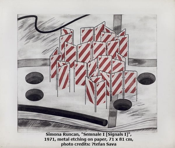 Simona Runcan, Semnale I [Signals I], 
1971, metal etching on paper, 71 x 81 cm, 
photo credits: Ștefan Sava