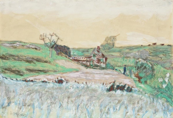 Pierre Bonnard, House in the Valley, c. 1922, Watercolor, oil, gouache and pencil, 11 x 15 3/8 inches