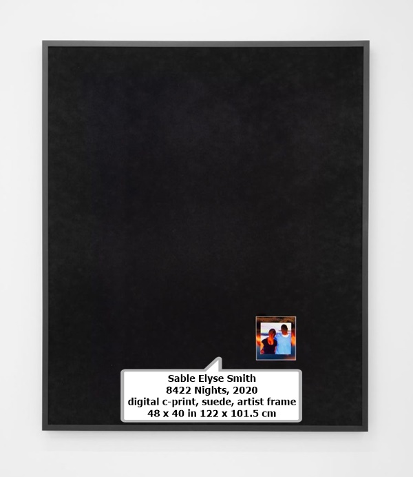 Sable Elyse Smith
8422 Nights, 2020
digital c-print, suede, artist frame
48 x 40 in
122 x 101.5 cm