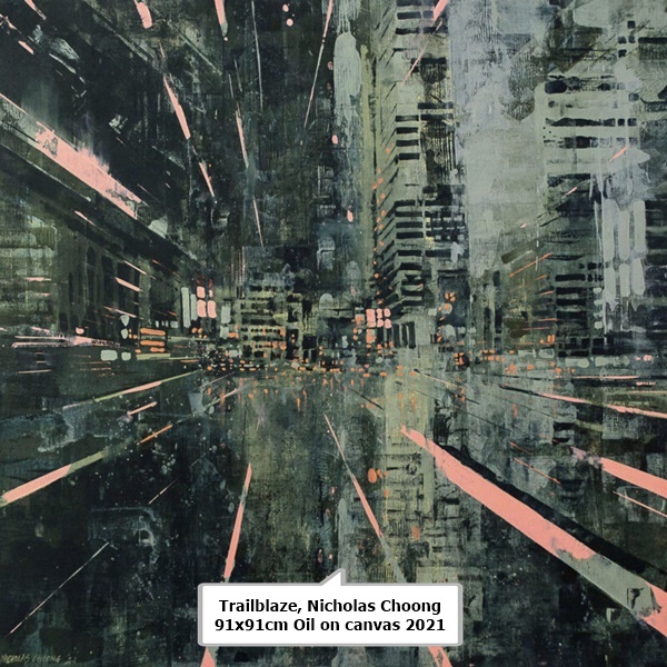 click to enlarge- double click to reduce Trailblaze
Nicholas Choong
91x91cm
Oil on canvas
2021