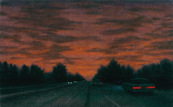 click to enlarge- double click to reduce Jane Dickson, Out of Here West, 2000. Oil on Astroturf, 73 × 114½ in. (185.4 × 290.8 cm)