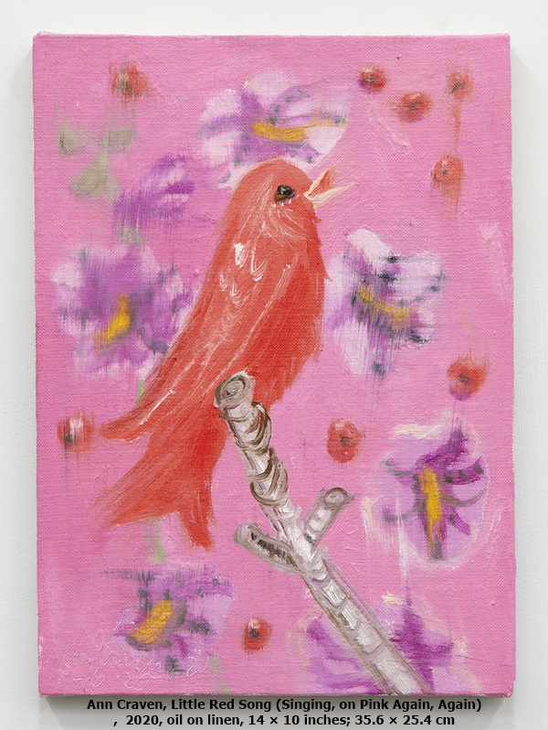 Ann Craven, Little Red Song (Singing, on Pink Again, Again)
,  2020, oil on linen, 14 × 10 inches; 35.6 × 25.4 cm