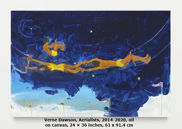 Verne Dawson, Aerialists, 2014-2020, oil on canvas, 24 × 36 inches, 61 x 91.4 cm
