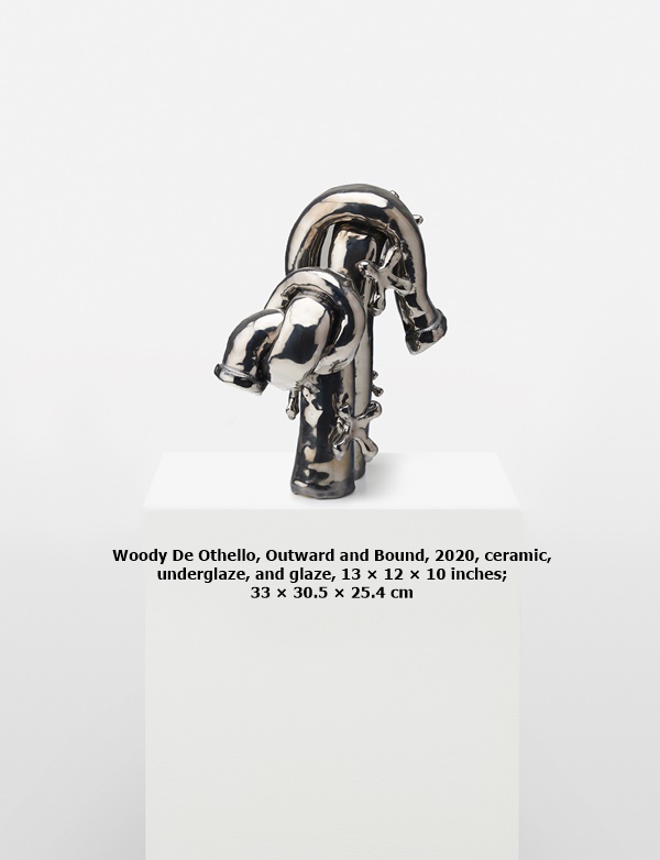 Woody De Othello, Outward and Bound, 2020, ceramic, underglaze, and glaze, 13 × 12 × 10 inches; 33 × 30.5 × 25.4 cm