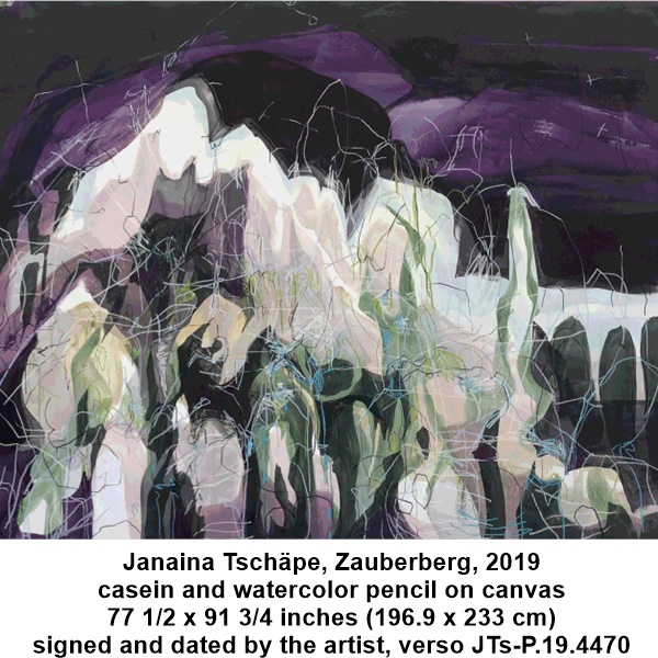 Janaina Tschäpe

Zauberberg, 2019

casein and watercolor pencil on canvas

77 1/2 x 91 3/4 inches (196.9 x 233 cm)

signed and dated by the artist, verso

JTs-P.19.4470