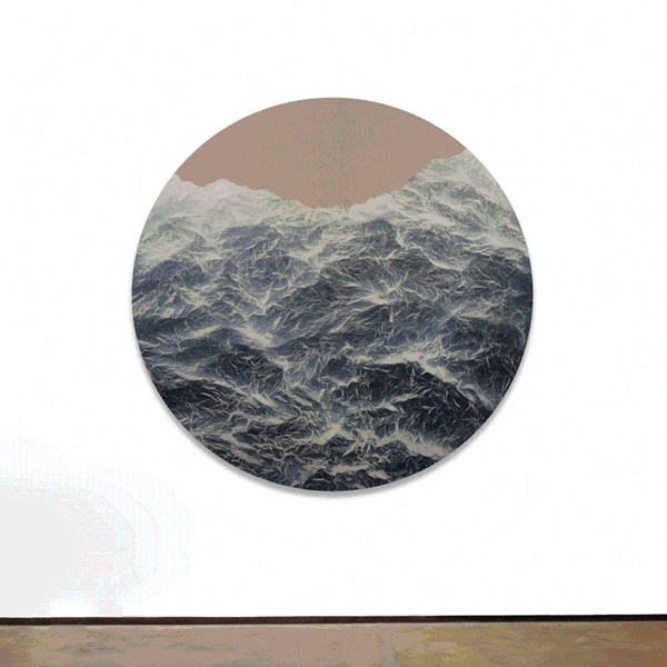 click to enlarge- double click to reduce Wu Chi-Tsung, Cyano-Collage 125, 2022, cyanotype photography, Xuan paper, acrylic gel, acrylic, mounted on wooden board, diameter: 70 7/8 inches