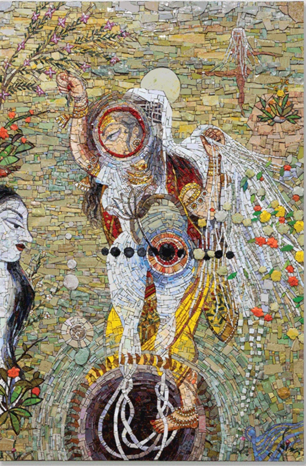 click to enlarge- double click to reduce Shahzia Sikander, Uprooted, 2021, glass mosaic, 72 1/4 x 48 1/8 x 1 1/8 inches, edition of 5 with 2 APs