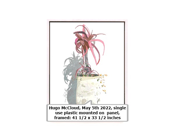 click to enlarge- double click to reduce Hugo McCloud, May 5th 2022, single use plastic mounted on panel, framed: 41 1/2 x 33 1/2 inches