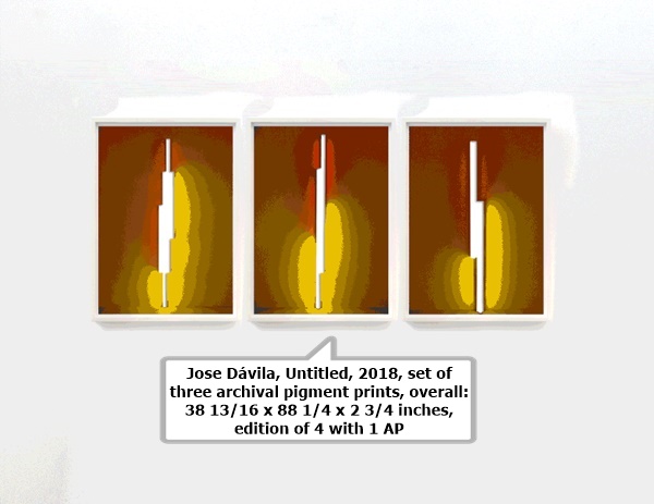 click to enlarge- double click to reduce Jose Dávila, Untitled, 2018, set of three archival pigment prints, overall: 38 13/16 x 88 1/4 x 2 3/4 inches, edition of 4 with 1 AP