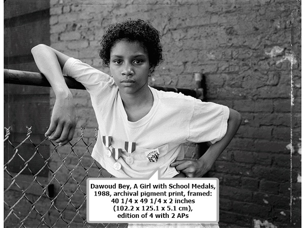 click to enlarge- double click to reduce Dawoud Bey, A Girl with School Medals, 1988, archival pigment print, framed: 40 1/4 x 49 1/4 x 2 inches (102.2 x 125.1 x 5.1 cm), edition of 4 with 2 APs