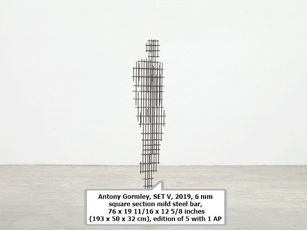 click to enlarge- double click to reduce Antony Gormley, SET V, 2019, 6 mm square section mild steel bar, 76 x 19 11/16 x 12 5/8 inches (193 x 50 x 32 cm), edition of 5 with 1 AP