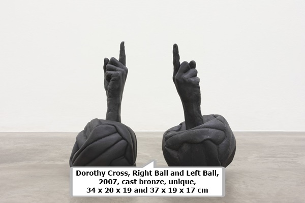 Dorothy Cross, Right Ball and Left Ball, 2007, cast bronze, unique, 34 x 20 x 19 and 37 x 19 x 17 cm