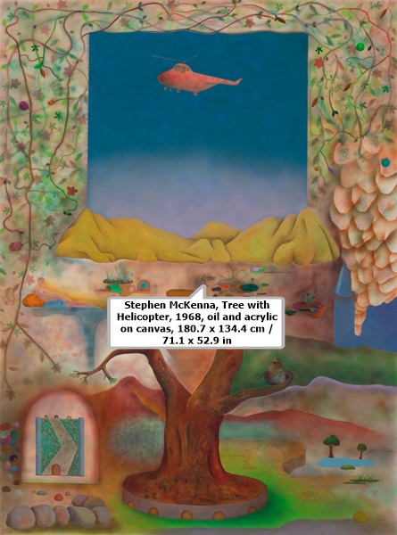 click to enlarge- double click to reduce Stephen McKenna, Tree with Helicopter, 1968, oil and acrylic on canvas, 180.7 x 134.4 cm / 71.1 x 52.9 in