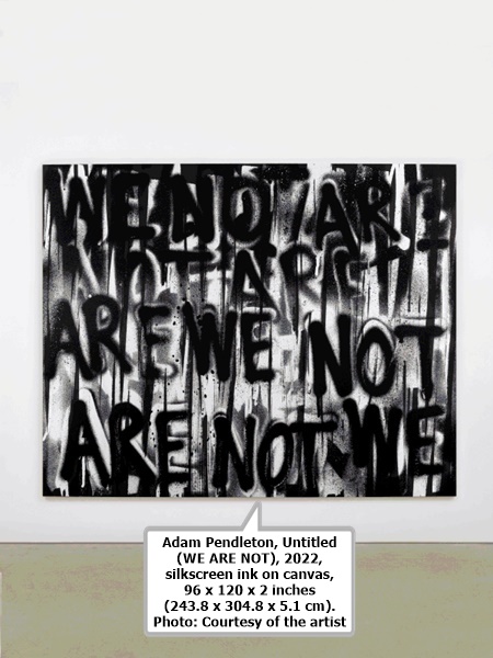 click to enlarge- double click to reduce Adam Pendleton, Untitled (WE ARE NOT), 2022, silkscreen ink on canvas, 96 x 120 x 2 inches (243.8 x 304.8 x 5.1 cm). Photo: Courtesy of the artist