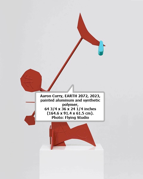 click to enlarge- double click to reduce Aaron Curry, EARTH 2072, 2023, painted aluminum and synthetic polymer, 64 3/4 x 36 x 24 1/4 inches (164.6 x 91.4 x 61.5 cm). Photo: Flying Studio