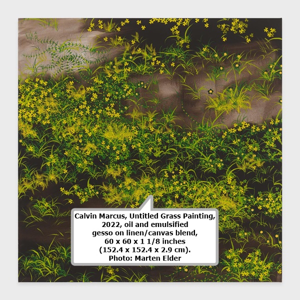 click to enlarge- double click to reduce Calvin Marcus, Untitled Grass Painting, 2022, oil and emulsified gesso on linen/canvas blend, 60 x 60 x 1 1/8 inches (152.4 x 152.4 x 2.9 cm). Photo: Marten Elder