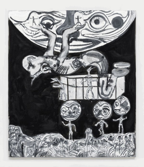 Tobias Pils, Balancing, 2020, mixed media on canvas, 90 1/2 x 78 3/4 x 1 1/2 inches (230 x 200 x 4 cm), Photography: Jorit Aust