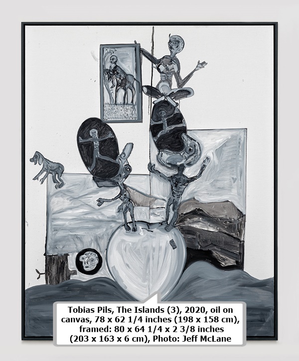 click to enlarge- double click to reduce Tobias Pils, The Islands (3), 2020, oil on canvas, 78 x 62 1/4 inches (198 x 158 cm), framed: 80 x 64 1/4 x 2 3/8 inches (203 x 163 x 6 cm), Photo: Jeff McLane