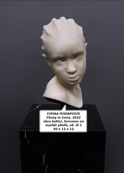 ESMAA MOHAMOUD
Ebony in Ivory, 2022
shea butter, beeswax on marble plinth, ed. of 5
60 x 12 x 12