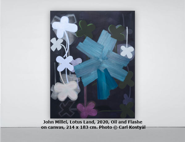 click to enlarge- double click to reduce John Millei, Lotus Land, 2020, Oil and Flashe on canvas, 214 x 183 cm. Photo © Carl Kostyál