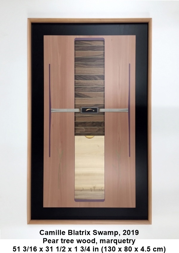
Camille Blatrix
Swamp, 2019
Pear tree wood, marquetry
51 3/16 x 31 1/2 x 1 3/4 in (130 x 80 x 4.5 cm)
