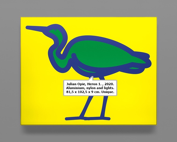 click to enlarge- double click to reduce Julian Opie, Heron 1. , 2020. Aluminium, nylon and lights. 81,5 x 102,5 x 9 cm. Unique.