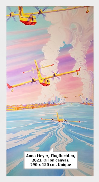 click to enlarge- double click to reduce Anna Meyer, Flugfluchten, 2022. Oil on canvas, 290 x 150 cm. Unique.