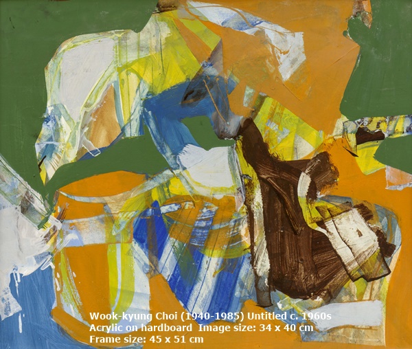 Wook-kyung Choi (1940-1985)
Untitled
c. 1960s
Acrylic on hardboard
Image size: 34 x 40 cm
Frame size: 45 x 51 cm