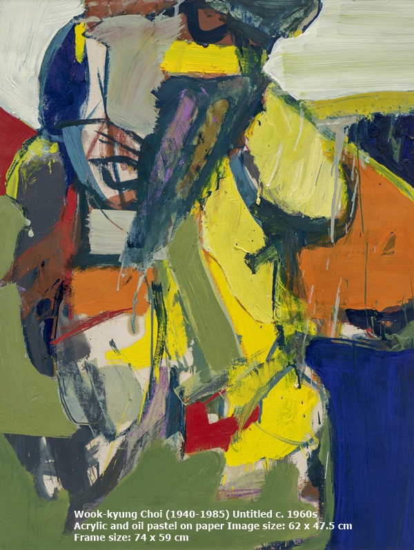 Wook-kyung Choi (1940-1985)
Untitled
c. 1960s
Acrylic and oil pastel on paper
Image size: 62 x 47.5 cm
Frame size: 74 x 59 cm