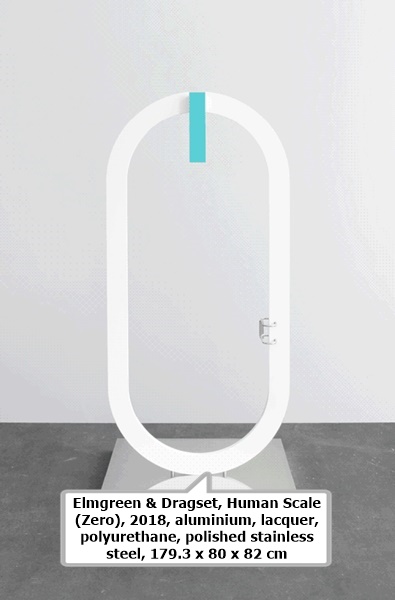 click to enlarge- double click to reduce Elmgreen & Dragset, Human Scale (Zero), 2018, aluminium, lacquer, polyurethane, polished stainless steel, 179.3 x 80 x 82 cm