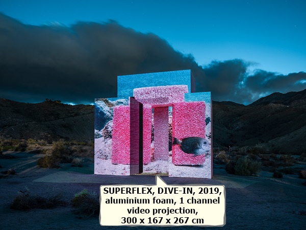 SUPERFLEX, DIVE-IN, 2019, aluminium foam, 1 channel video projection, 300 x 167 x 267 cm

