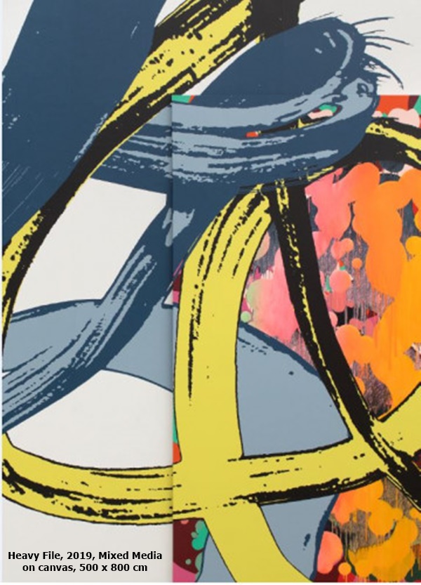 click to enlarge- double click to reduce Heavy File, 2019, Mixed Media on canvas, 500 x 800 cm