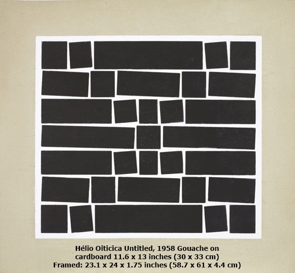 click to enlarge- double click to reduce Hélio Oiticica Untitled, 1958 Gouache on cardboard 11.6 x 13 inches (30 x 33 cm) Framed: 23.1 x 24 x 1.75 inches (58.7 x 61 x 4.4 cm)