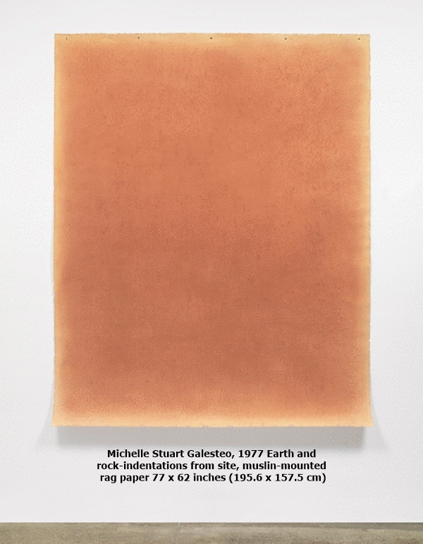 click to enlarge- double click to reduce Michelle Stuart Galesteo, 1977 Earth and rock-indentations from site, muslin-mounted rag paper 77 x 62 inches (195.6 x 157.5 cm) GL13087