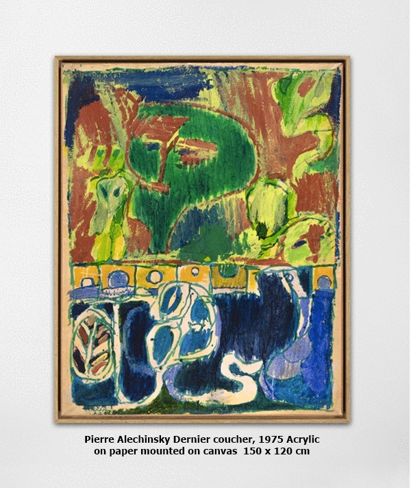 click to enlarge- double click to reduce Pierre Alechinsky Dernier coucher, 1975 Acrylic on paper mounted on canvas 150 x 120 cm