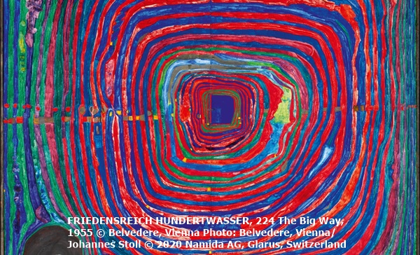 click to enlarge- double click to reduce FRIEDENSREICH HUNDERTWASSER, 224 The Big Way, 1955 © Belvedere, Vienna Photo: Belvedere, Vienna/Johannes Stoll © 2020 Namida AG, Glarus, Switzerland