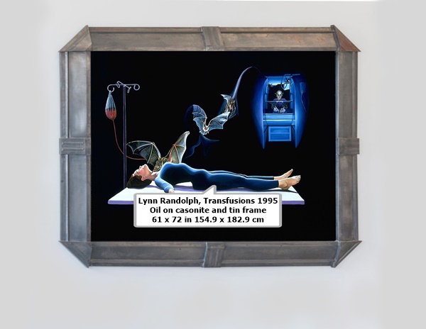 click to enlarge- double click to reduce Lynn Randolph
Transfusions
1995
Oil on casonite and tin frame
61 x 72 in
154.9 x 182.9 cm
(RANLY001)