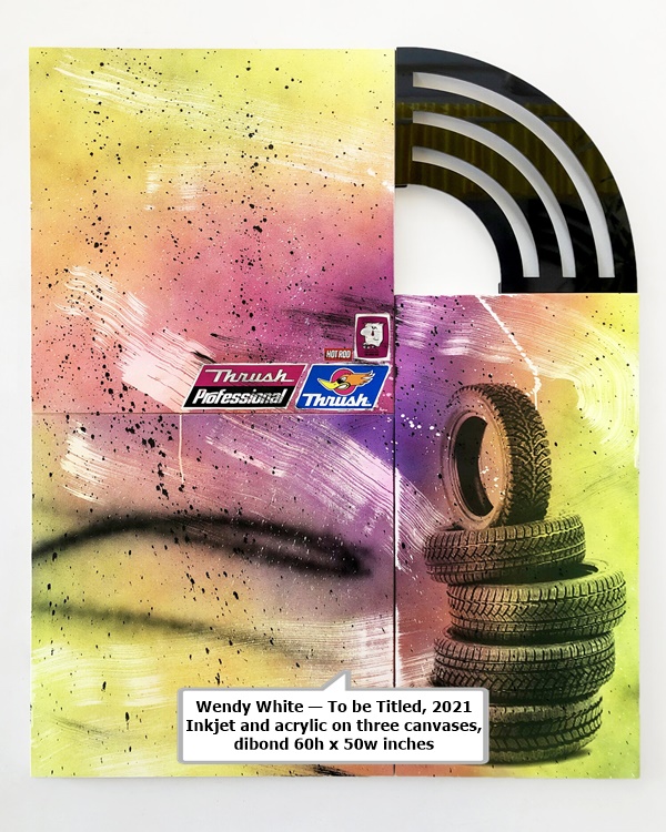 click to enlarge- double click to reduce Wendy White — To be Titled, 2021
Inkjet and acrylic on three canvases, dibond
60h x 50w inches
