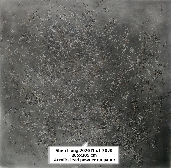 click to enlarge- double click to reduce Shen Liang,2020 No.1 2020 205x205 cm
Acrylic, lead powder on paper