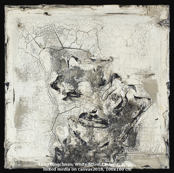 Leng Bingchuan White Stone Lacquer, 
acrylic, mixed media on canvas2018, 100x100 cm