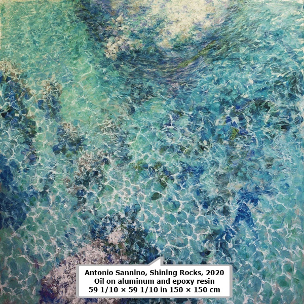 click to enlarge- double click to reduce Antonio Sannino
Shining Rocks, 2020
Oil on aluminum and epoxy resin
59 1/10 × 59 1/10 in
150 × 150 cm