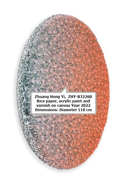 click to enlarge- double click to reduce Zhuang Hong Yi, ZHY-B32260
Rice paper, acrylic paint and varnish on canvas
Download PDF View image Share Facebook Twitter Pinterest
Dimensions: Diameter 110 cm
Year 2022