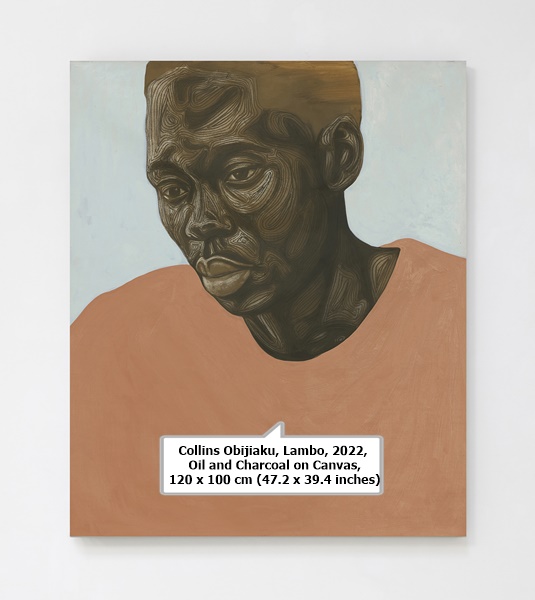 click to enlarge- double click to reduce Collins Obijiaku, Lambo, 2022, Oil and Charcoal on Canvas, 120 x 100 cm (47.2 x 39.4 inches)